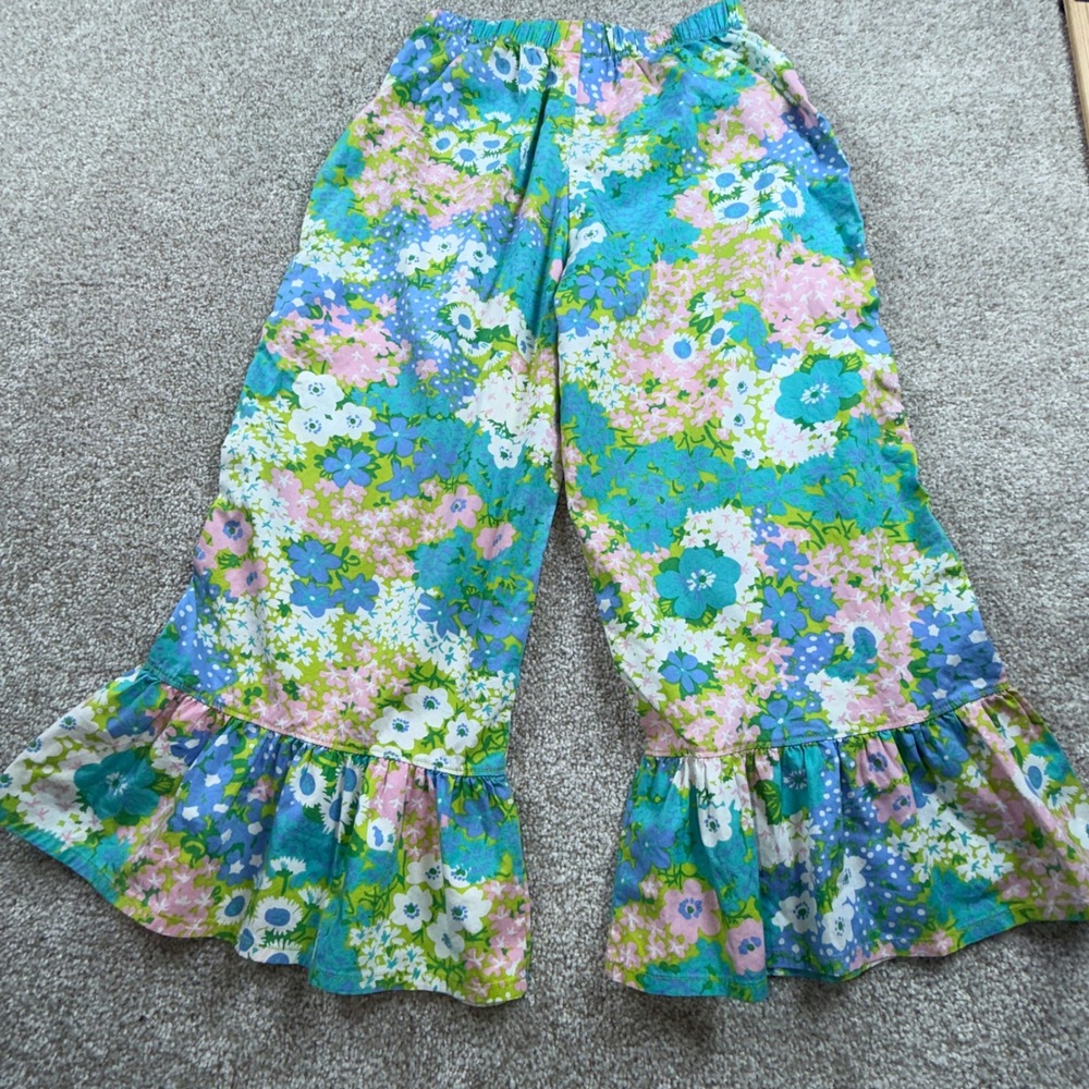 Matilda Jane Hammond Bay 2010 Floral Ruffle Wide Leg‎ Pants Blue Pink Green 8 - Picture 3 of 5